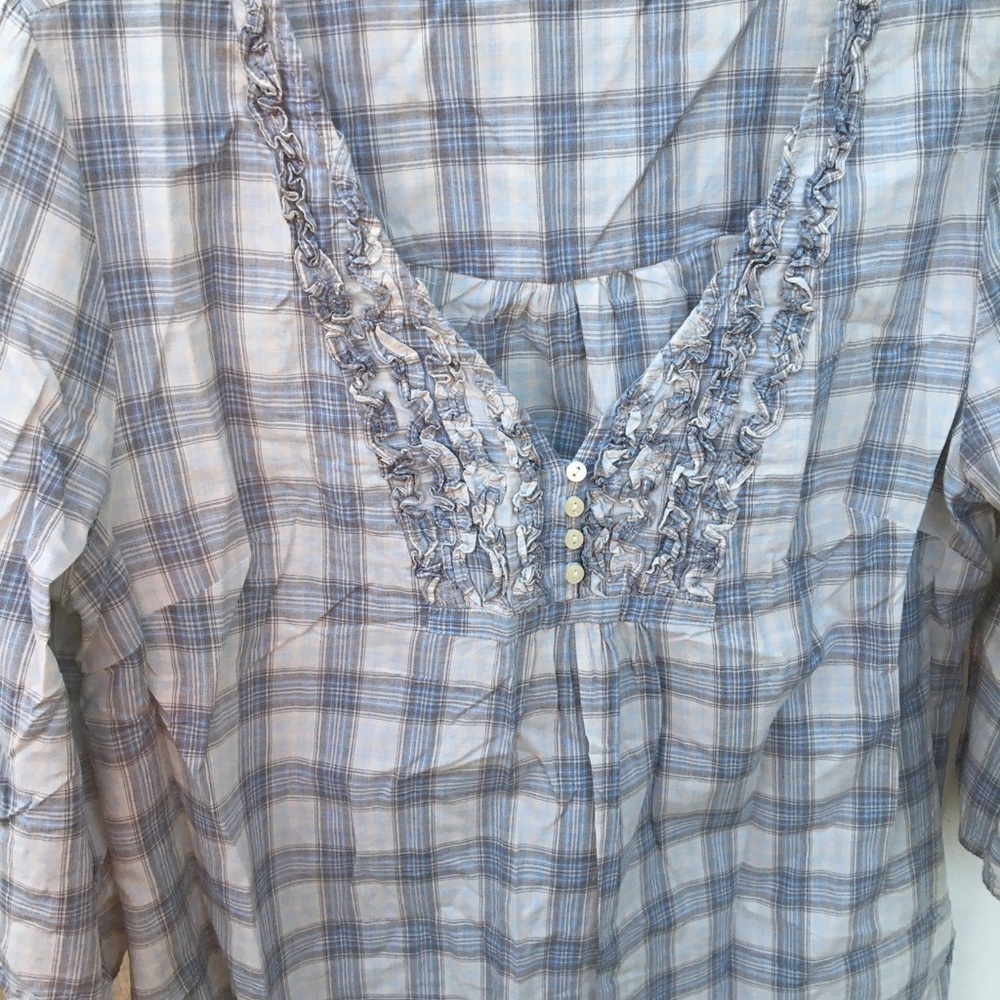Blue/ Gray Checkered Print Blouse